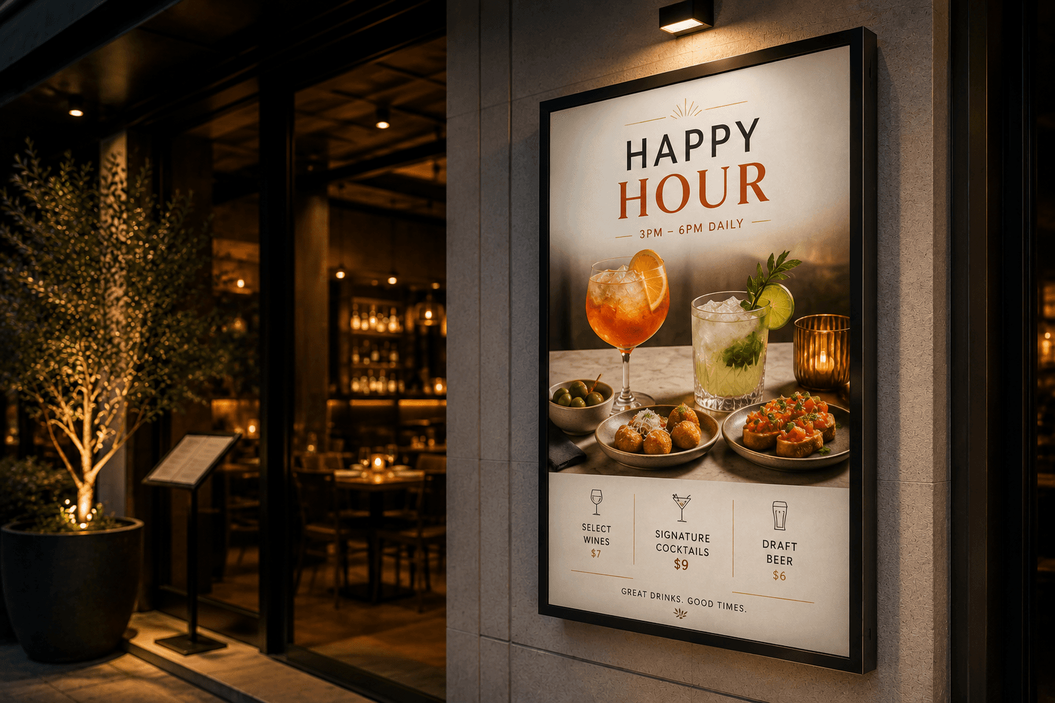 E-Paper Display in Restaurant - Happy Hour