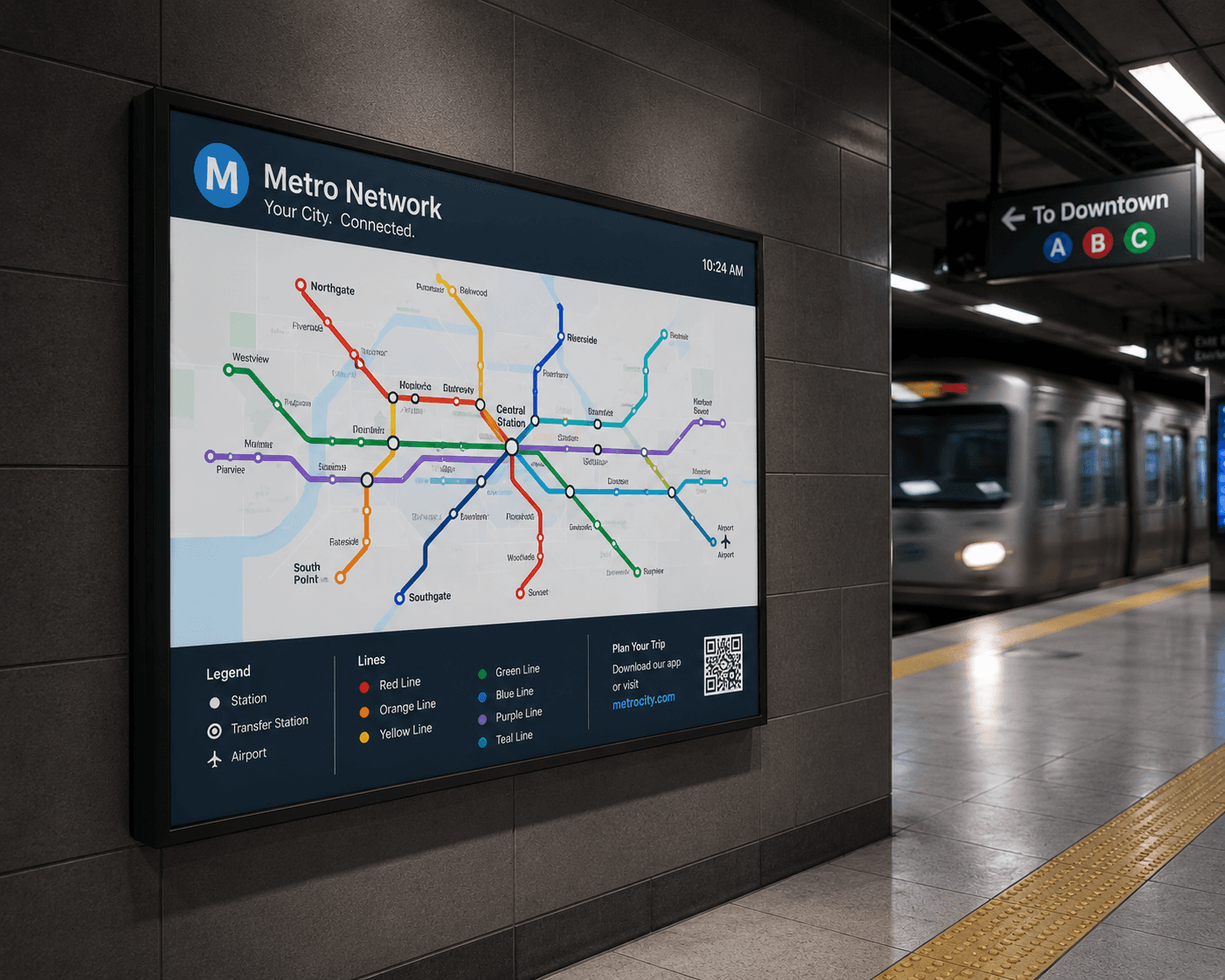 E-Paper Display in Transportation Hub - Metro Map