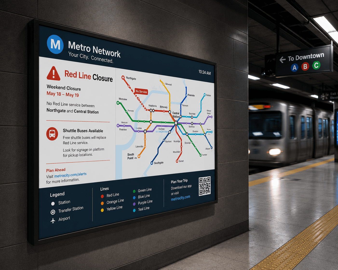 E-Paper Display in Transportation Hub - Service Alert